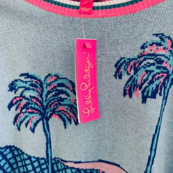 NWT Lilly Pulitzer Retro Graphic Knit Sweater Blue Perfect Match Tennis Sz S - Picture 3 of 9